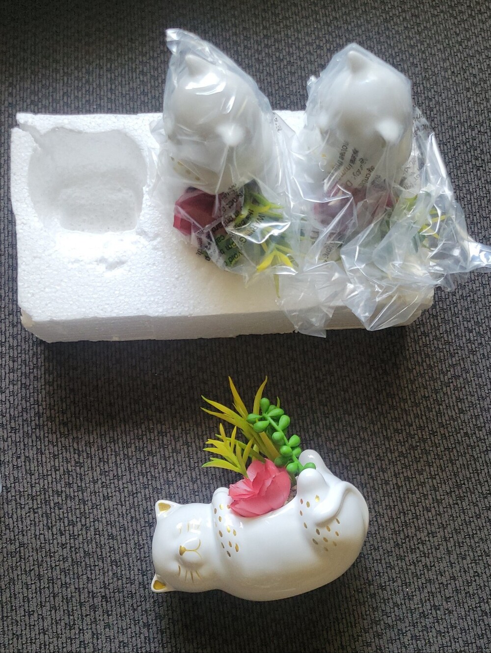 NIB 3PK Faux Succulent Lucky Kitty Cat Planter Approx. 6" Long NEW!